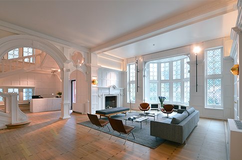 Living room with stretch ceiling