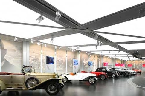 Alfa Romeo showroom with illuminated stretch ceiling