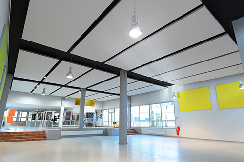 Meeting room with Arcolis acoustic frames hanging on the walls and ceiling